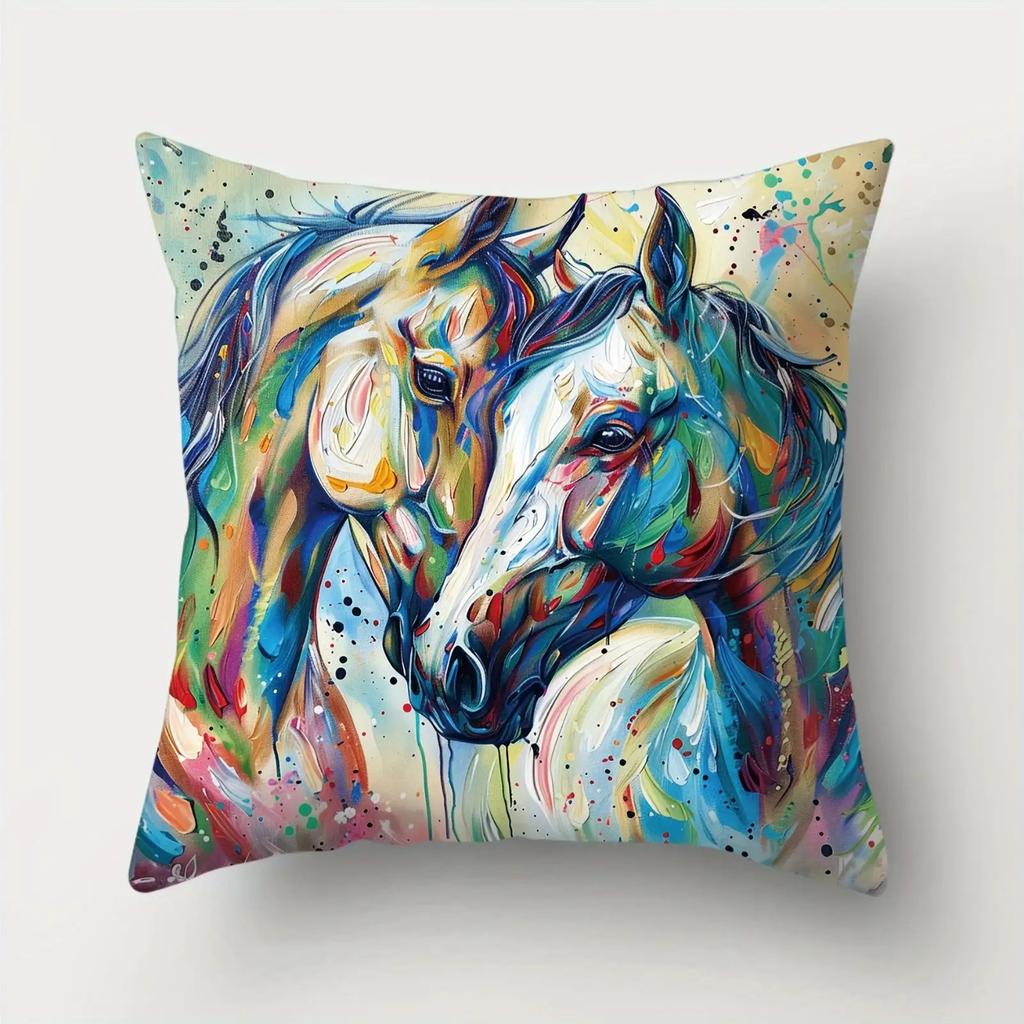 Vibrant Horse Pillow Covers, Colorful Palette Knife Horse Decorative Throw Pillow Cases, Bold Western Home Decor Cushion Covers
