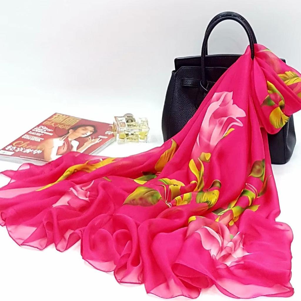 130x200cm Silk Scarf Folral Women Summer Hijab Luxury Print Sunscreen Bandana Foulard Pashmina Scarves Echarpe Shawl Large Wrap