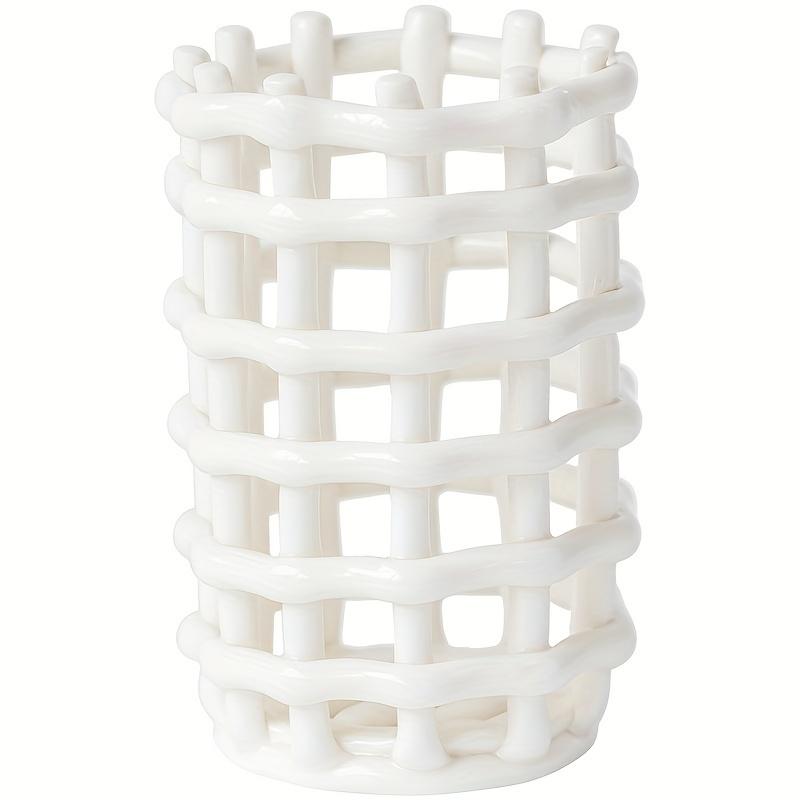 

1 шт. Белый полый держатель для зубных щеток, Держатель для зубных щеток для ванной комнаты, Отдельно стоящий настольный керамический органайзер для ванной комнаты, Аксессуары для ванной комнаты, Домашний декор белый