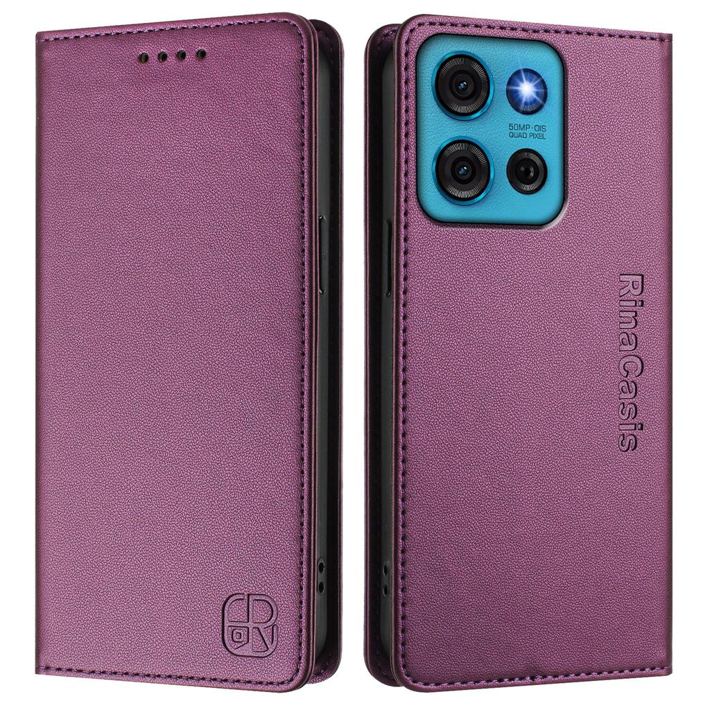 For Motorola Moto G75 5G Leather Case RINACASIS RC01 Phone Cover with RFID Blocking Wallet Stand