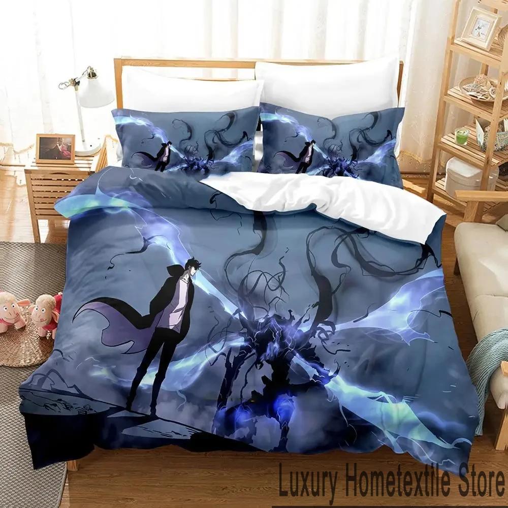 3D Print Anime Solo Leveling Bedding Set Duvet Cover Bed Set Quilt Cover Pillowcase Comforter King Queen Size Boys Adult Bedding