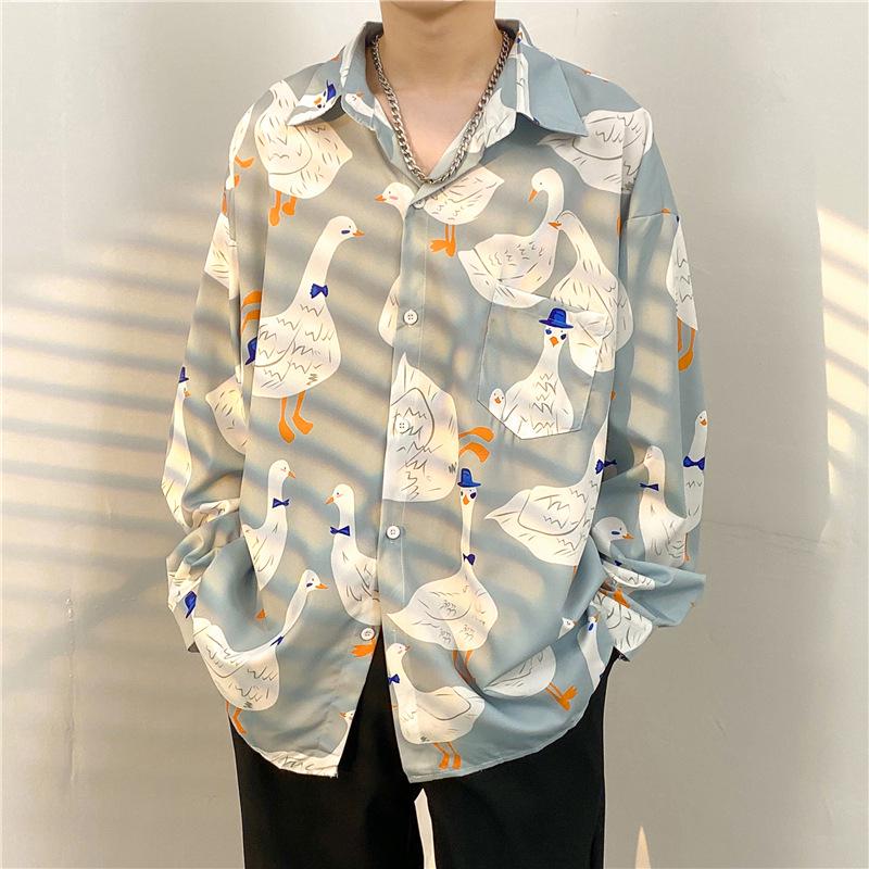 Unisex Thai Vintage Floral Long-Sleeve Shirt, Loose Fit for Street Dance, Spring/Autumn
