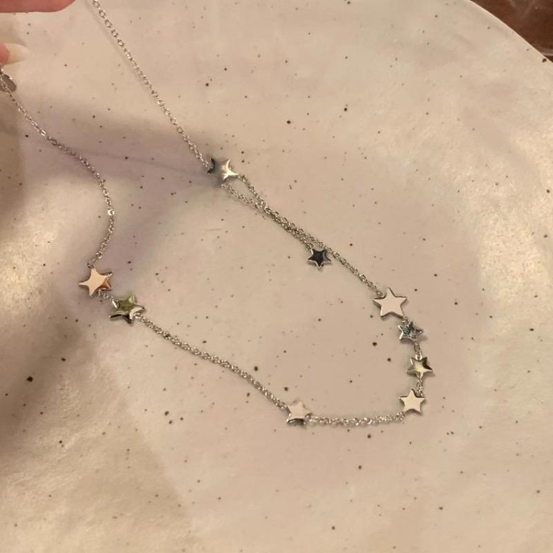 Sweet and Cool Star Fringe Heart Necklace - Women's Luxury Small-Scale Exclusive Collar Chain - Sophisticated Design - High-End Neck Chain