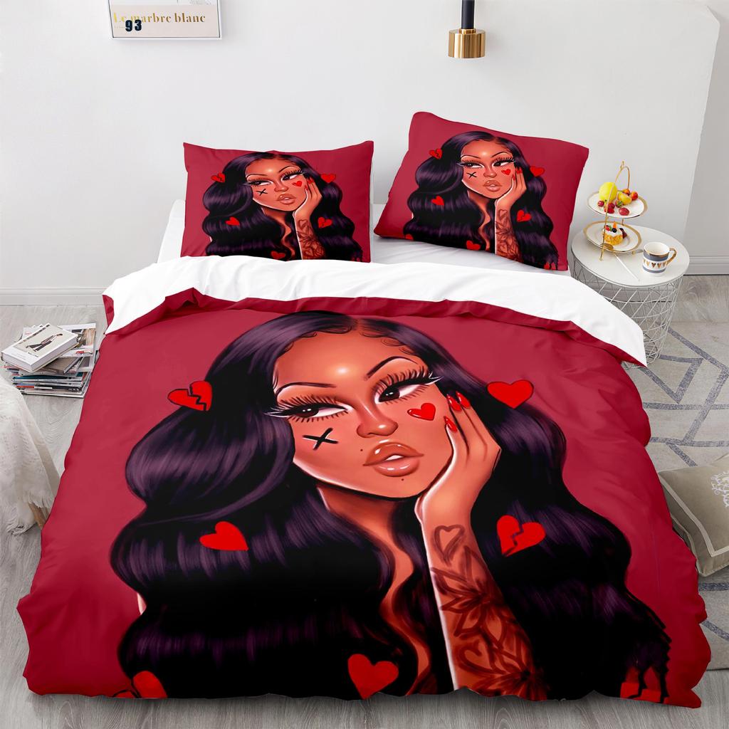 Home Textile Girl Quilt Cover Digital Printing Three-Piece Set 3D