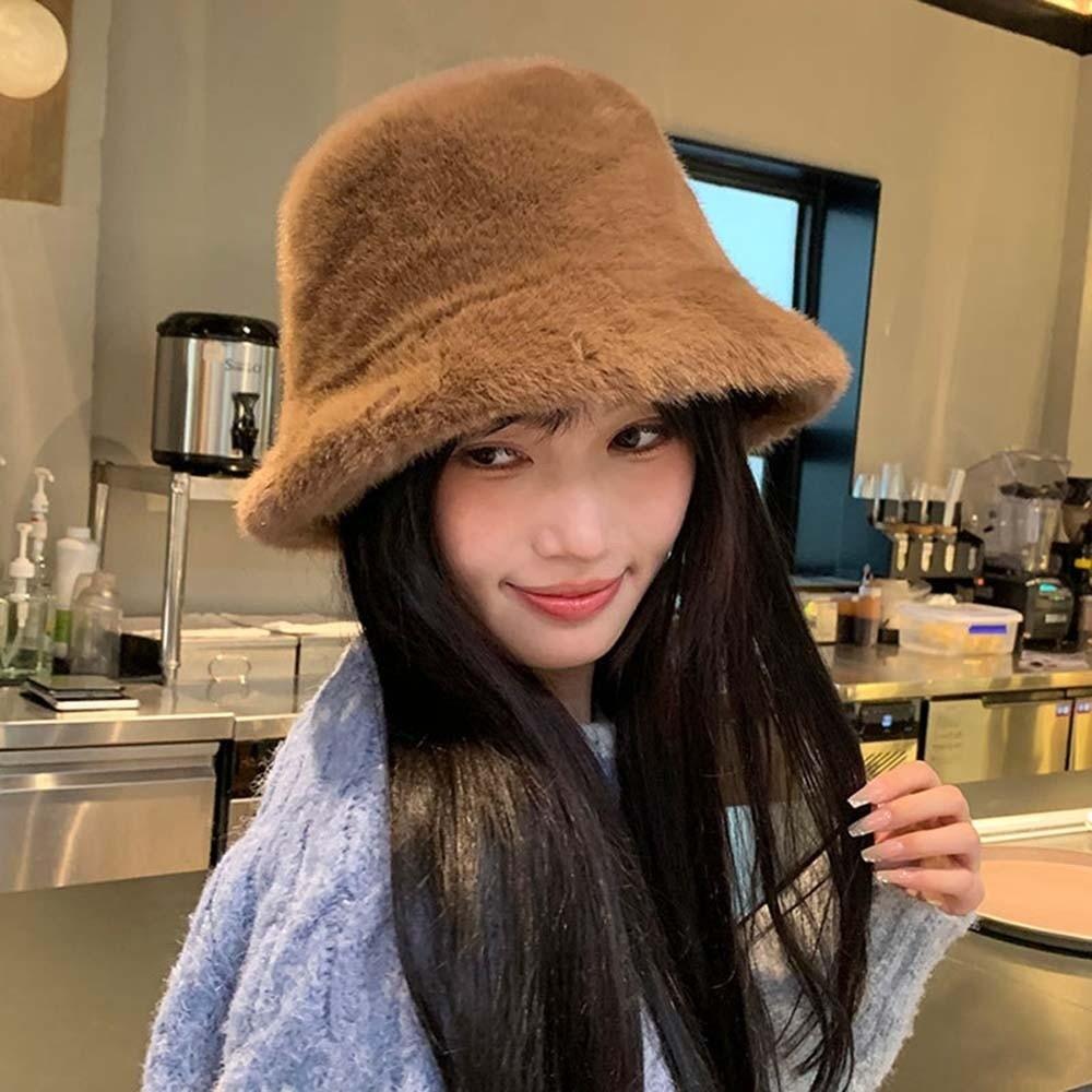 Warmer Winter Fisherman Hat Temperament Anti-cold Bucket Hat Elegant Plush Basin Cap  Women