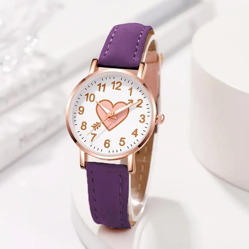 Cute Heart-shaped Dial Female Watch Student Wristwatch Simple Girl Girlfriend Gift