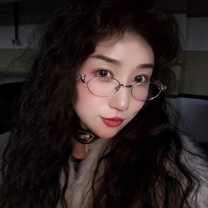 Women Men Metal Blue Light Blocking Small Oval Glasses Frame Lightweight Fashionable Eyewear for Daily Computer Use