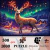 500pcs/1000pcs Puzzle | Complex Patterned Stag with Aurora Snow Scene | Ideal for Dining Tables, Picnics, Outdoor & Camping Tables | Portable Cardboar