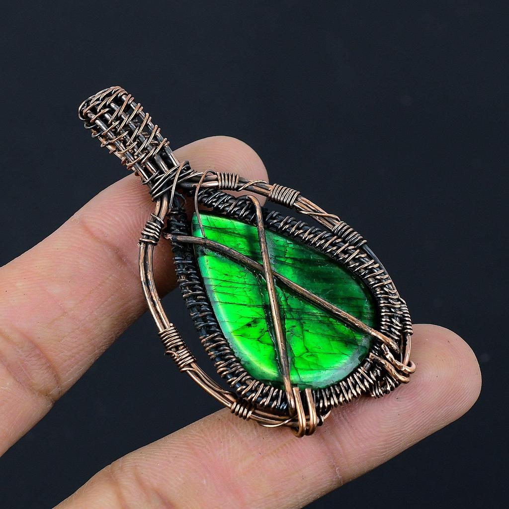 Green Flash Labradorite Pendant Gemstone Jewelry, 999 Copper Wire Wrapped Pendant, Handmade Jewelry Birthstone Pendant, Gift For Him