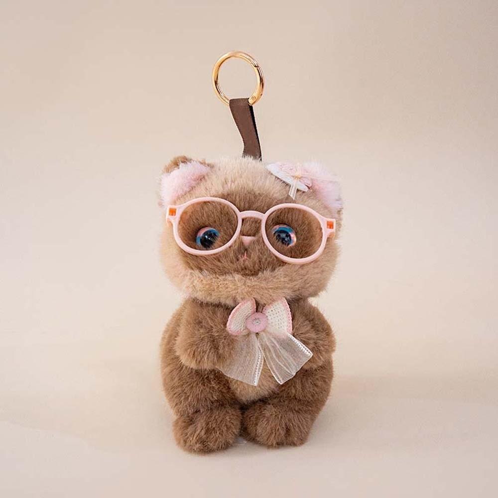 Soft Cute Cat Keychain Small Comfort Stuffed Animal Kawaii Glasses Key Ring  Daily Accessories