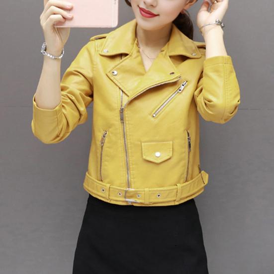 Dámská bunda Umělá kůže Hladký povrch Límec na zip Zip a nýt Dekor Dlouhé rukávy Moto kabát Cestovní svrchní oděvy