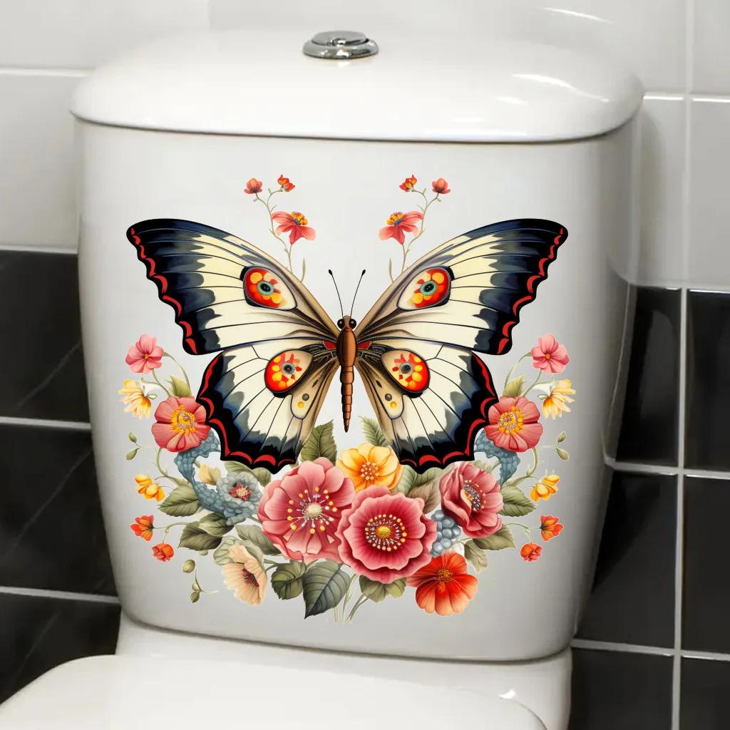 Funny Butterfly Toilet Stickers Waterproof Adhesive Decorative Vinyl Decals for Toilet Lid Wc Refrigerator Home Decoration