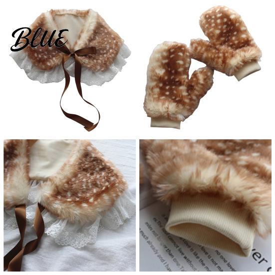 Winter Hat with Collar Millinery Deer Pattern Warm Gloves Dimensional Details Thickened Plush Leg Cuffs