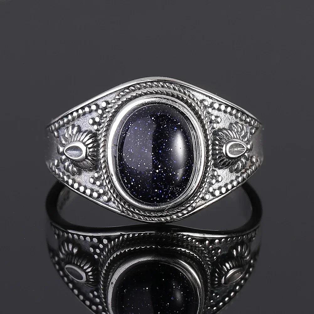 Sterling Silver 925 Vintage Rings Oval 8X10mm Rings Black Onyx Natural Fine Jewelry For Men Women Rhodochrosite Rings