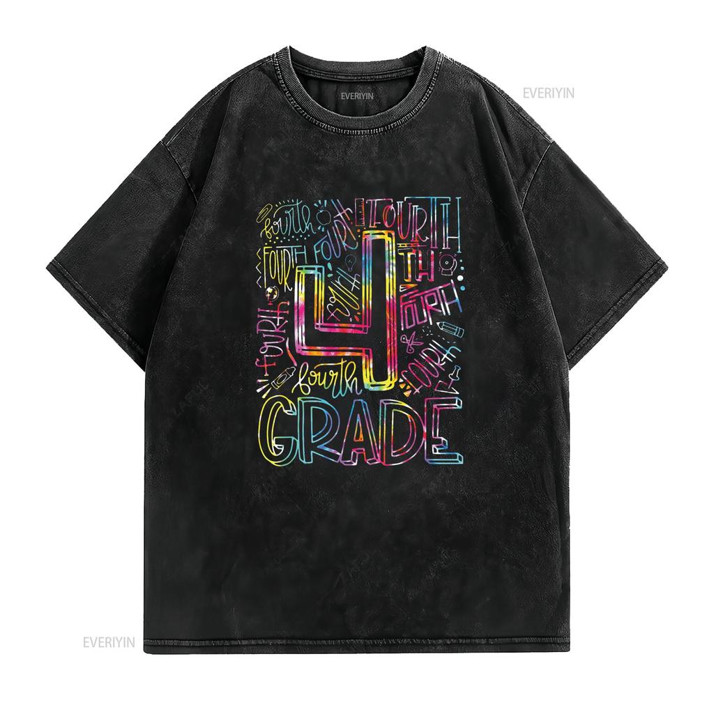 Tie Dye 4th Grade Typography Team Fourth Teacher T Shirt vintage Washed Soft Breathable streetwear Casual designer clothes