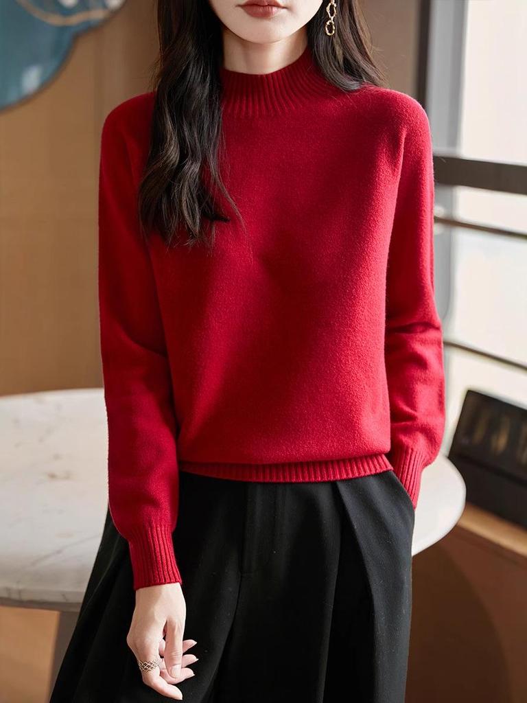 Damski Bardzo Gruby Bezszwowy Sweter Dzianinowy - Jednoczęściowy, Półwysoki Dekolt, Długi Rękaw, Luźny Krój, Wyszczuplająca Warstwa Bazowa, Wzór 2025