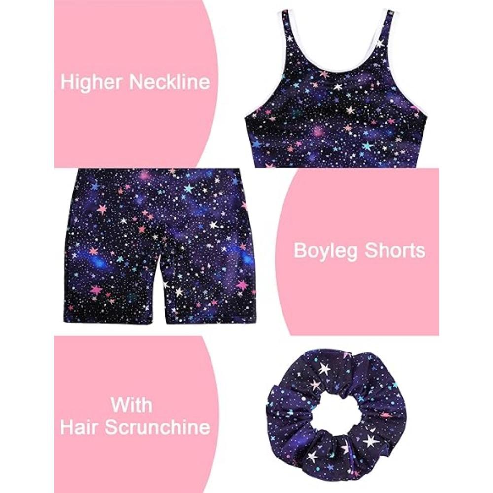 CHARMLEAKS Gymnastics Leotards for Girls Dance Unitard Biketards Racerback Tumbling Outfits with Scrunchie