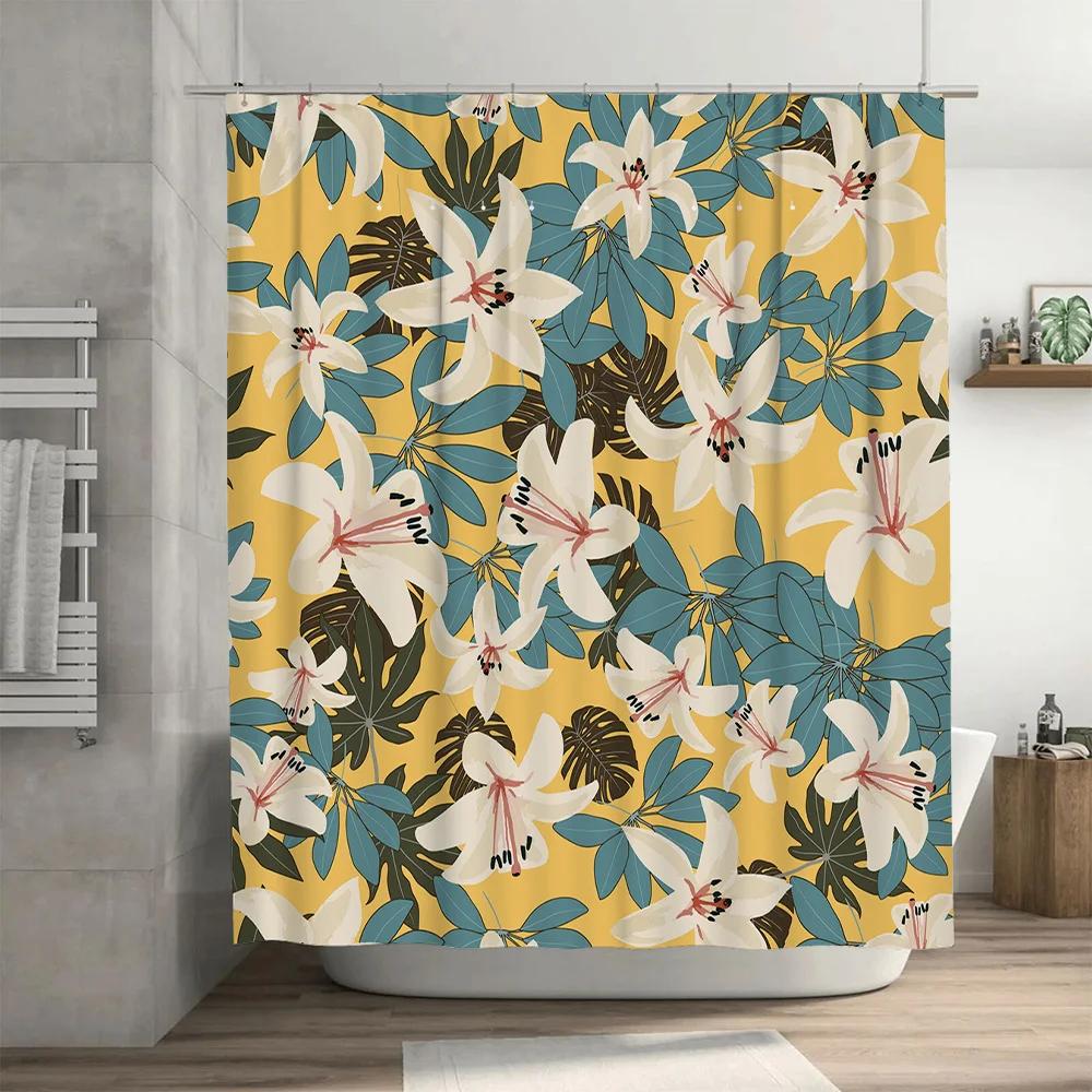 Modern Shower Curtain Design with Tropical Flowers Perfect for Bath Decor