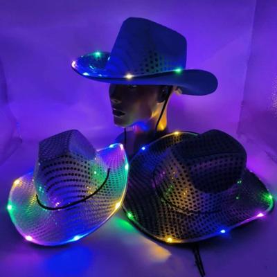 LED svítící kovbojský klobouk retro westernový styl světelný 9 barev k dispozici Vánoční párty noční kluby