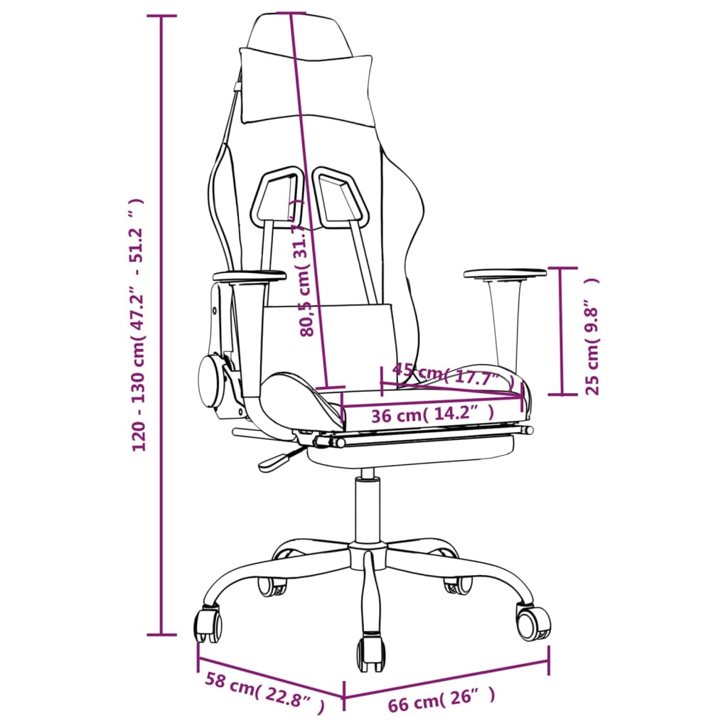 Gaming Chair with Footrest Black and Blue Fabric