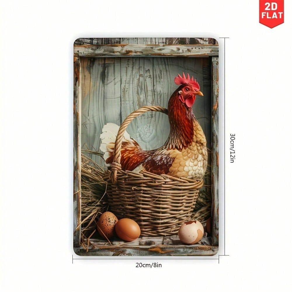 Metal Chicken Egg Farmhouse Tin Sign Vintage Wall Art Rustic Kitchen Decor Country Living Retro Plaque