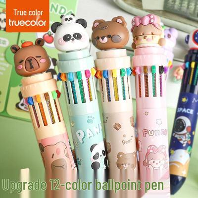 12-Color Push-Button Gel Pen Set - Multicolor Cartoon Ballpoint and Marker for Students