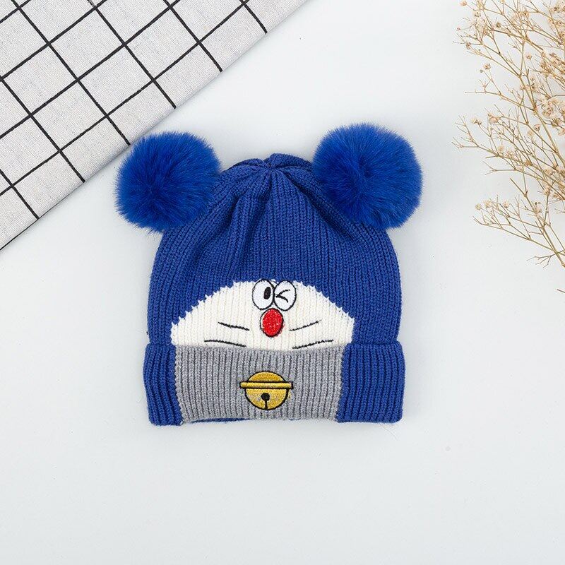 

Зимняя шапка для маленьких мальчиков 1-4 лет, вязаная осенняя мягкая теплая детская шапка с милыми мультяшными помпонами для маленьких девочек One Size синий
