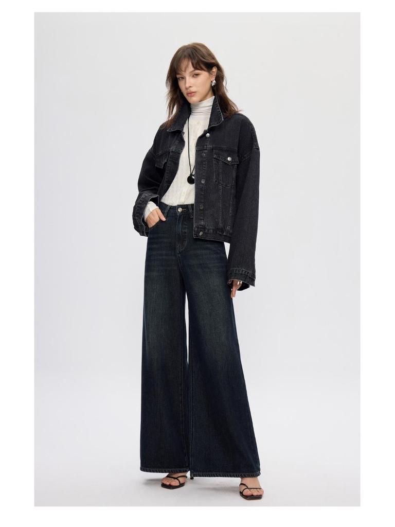 High-Quality Smoke Grey Retro Loose Denim Jacket for Women - 2025 Autumn Collection