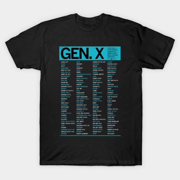 

Men Black Print T-shirt Gen X - Slang Guide - Blue Green No-Cut Transfer Paper Print Cotton Tshirt XL