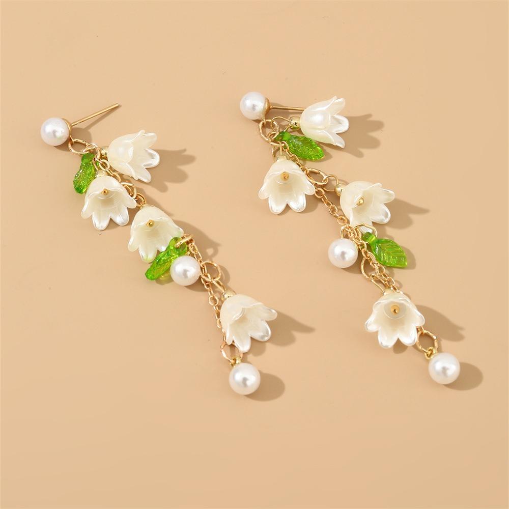 Bracelet Flowers Jewelry Set Pearl Bellflower Ankle Chain Fashion May Bells Earrings  Women