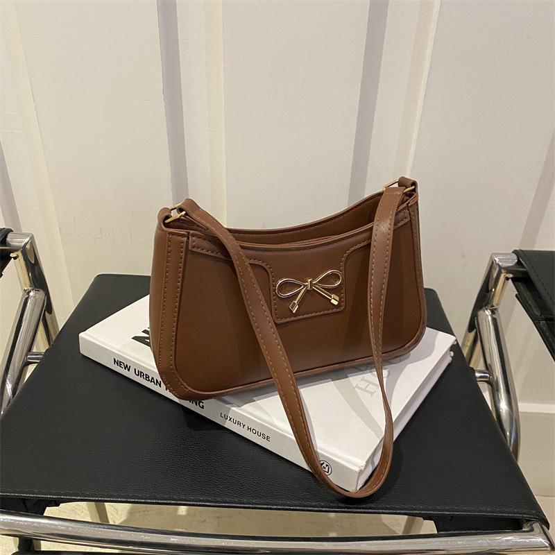 Fashion Bow Knot Faux Leather Armpit Bag Elegant Metal Decorated Shoulder Handbag for Women