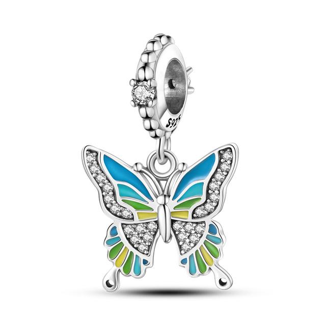 925 Sterling Silver Night Sky Bat Colorful Dragonfly Butterfly Cute Puppy Fine Beads Fit Charm Bracelet Jewelry