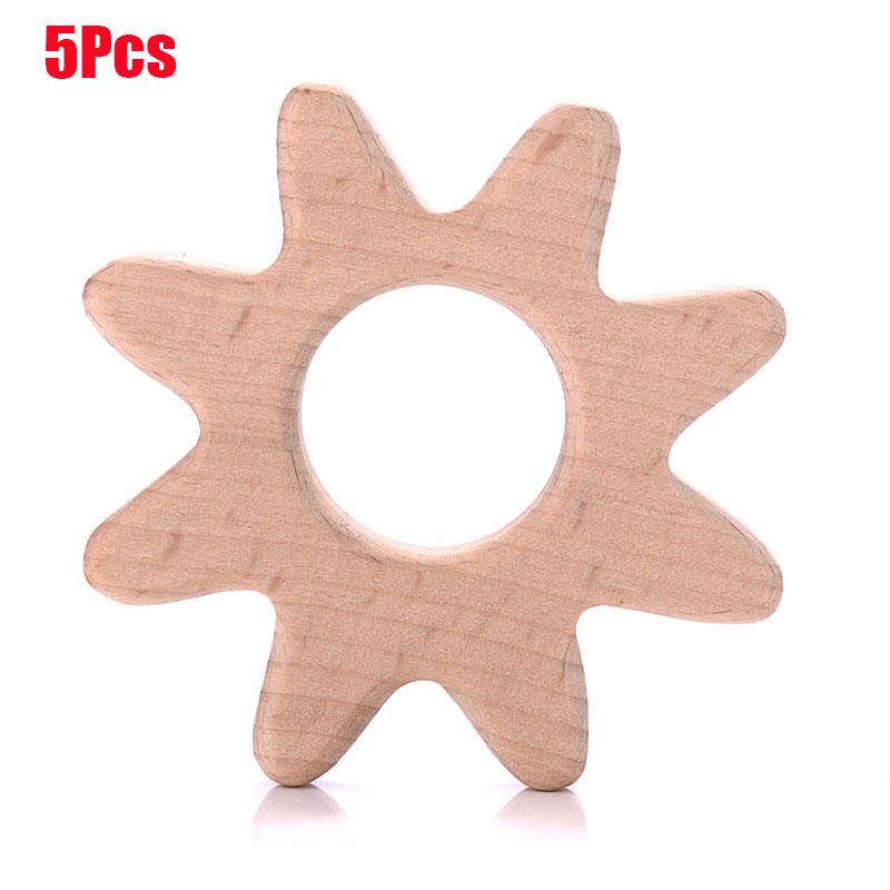 5Pcs Baby Animal Beech Wood Teething Rodent Flowers Clouds Tiny Rod Wooden Teether For Baby Pacifier Chain Pendant Chew Toys