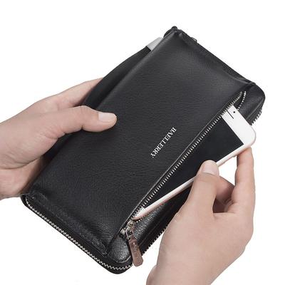Mens Fashion Pu Leather Zipper Cell Phone Bag Business Clutch Bag Multi-card Long Wallet Gift for Boyfriend Husband