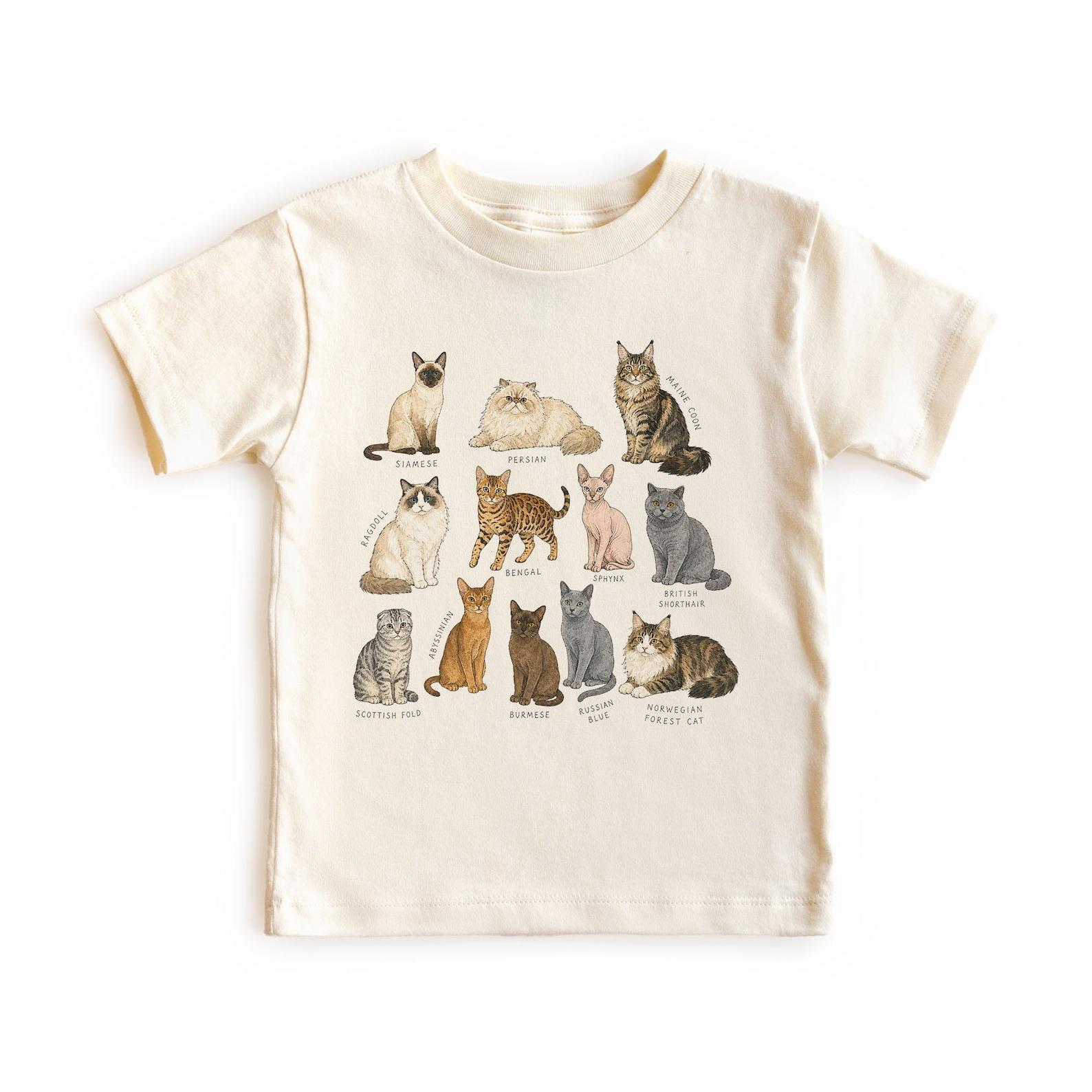 Kids Cat Breeds Shirt - Educational Kitty Names Identification Unisex, Adult, Youth Graphic Tee 100