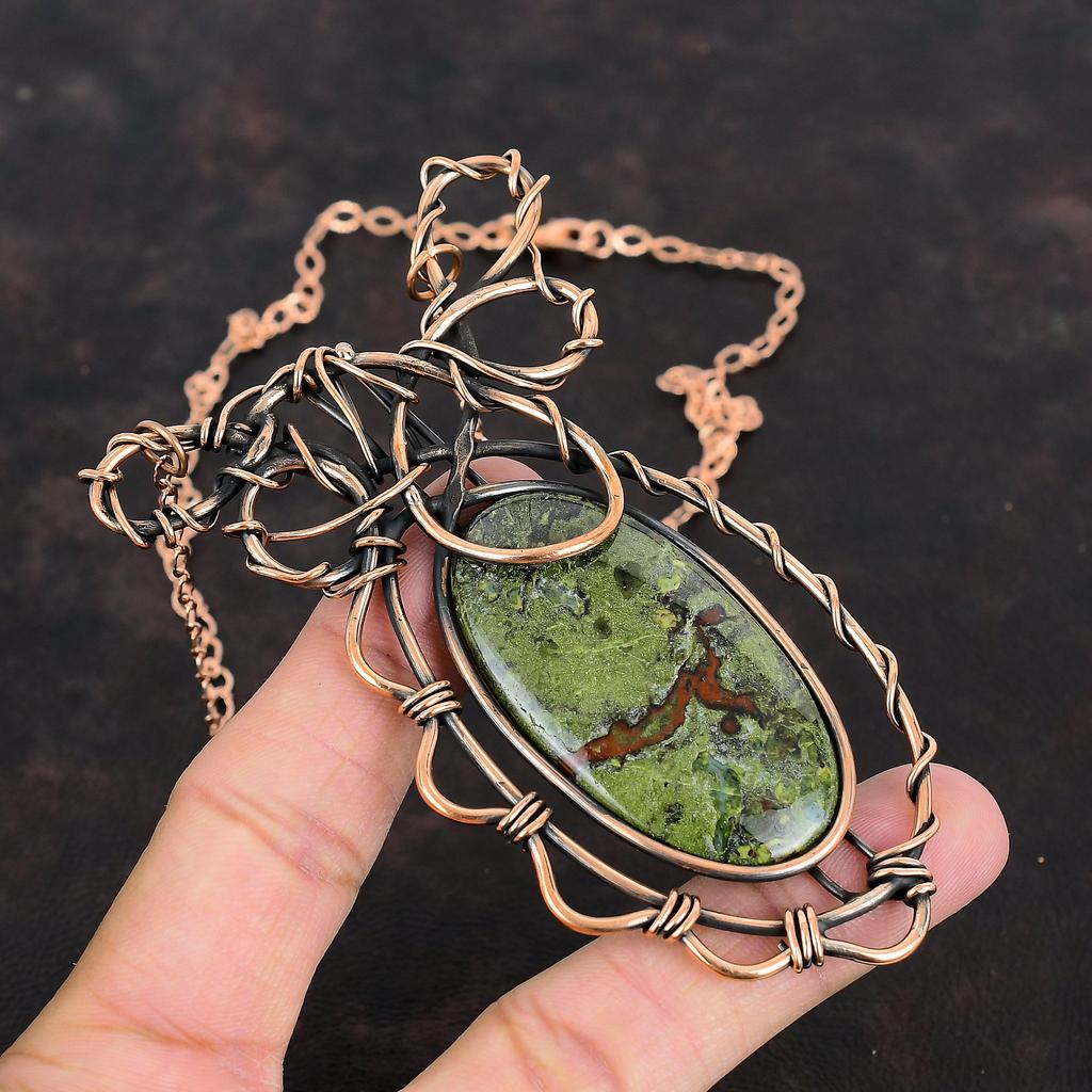 Dragon Bloodstone Necklace Copper Wire Wrapped Gemstone Jewelry Adjustable Copper Necklace Handmade Necklace Wire Wrap Necklace Gift For Her