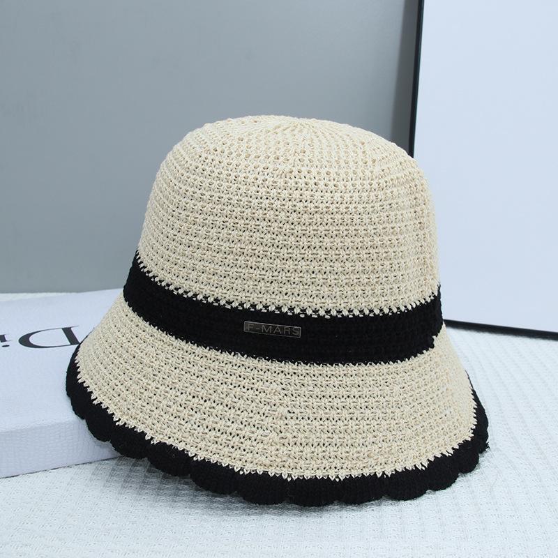 

Straw fisherman s hat, children s metal label shows a small face, full face covering, bucket hat, breathable sunscreen, sun hat One Size