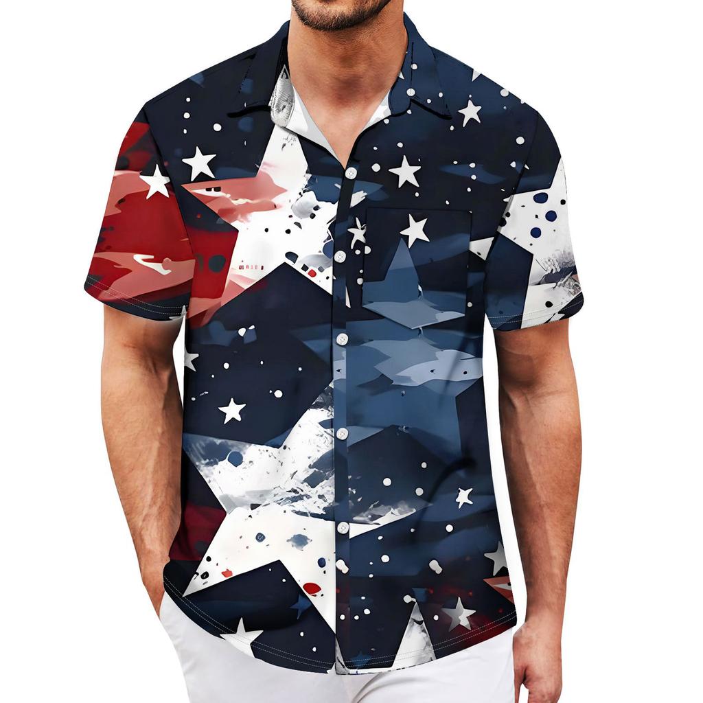 Men's Vintage Button Down Bowling Shirts Short Sleeve Summer Beach Shirt
