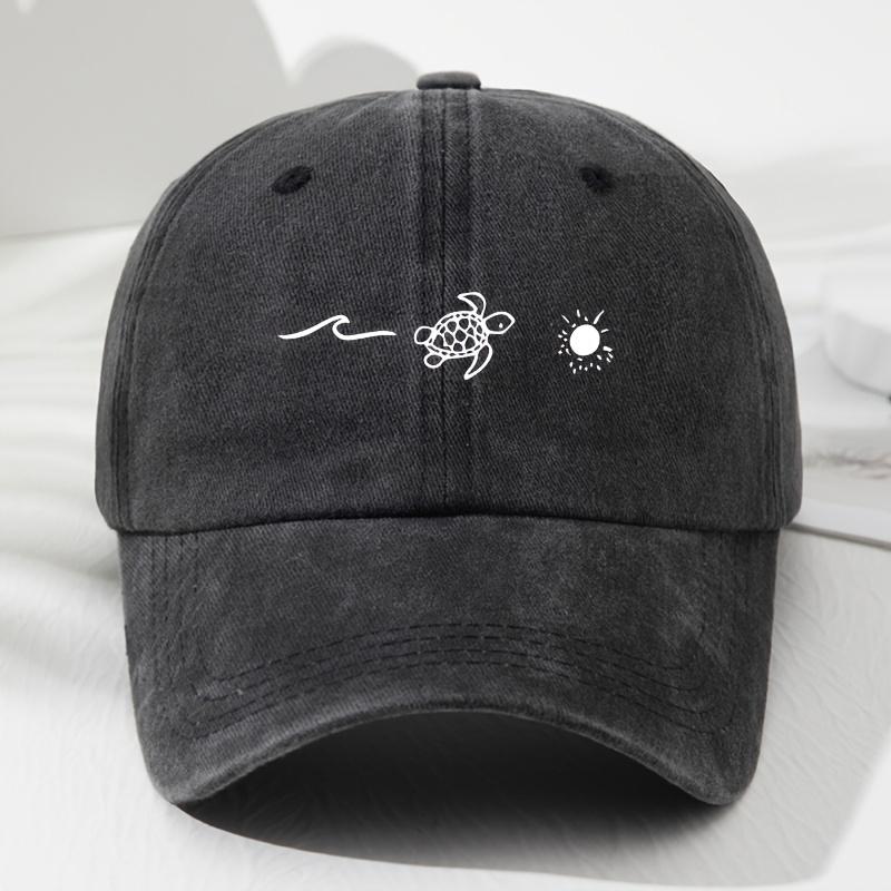 Baseballkappe mit Wellenschildkröten-Sonnenaufdruck, Retro-Stil für Damen und Herren, modischer Sonnenschutz für draußen und verstellbarer Sonnenschutz