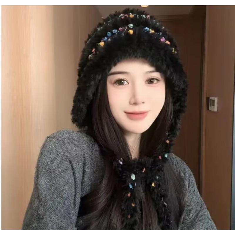 

Кисло-сладкая шапка-бини с кисточкой, шнуровкой и плюшевой вязкой для женщин на осень и зиму, японская милая шапка для защиты от холода и защиты ушей