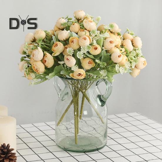 Flori artificiale, rezistente la decolorare, floare de mătase artificială, 15 capete, floare de trandafir artificial, furnituri pentru nuntă