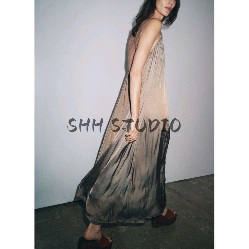 Summer New Women clothes Backless Hanging Neck Sling Silk Satin Texture Long Dress 8040019 9479245