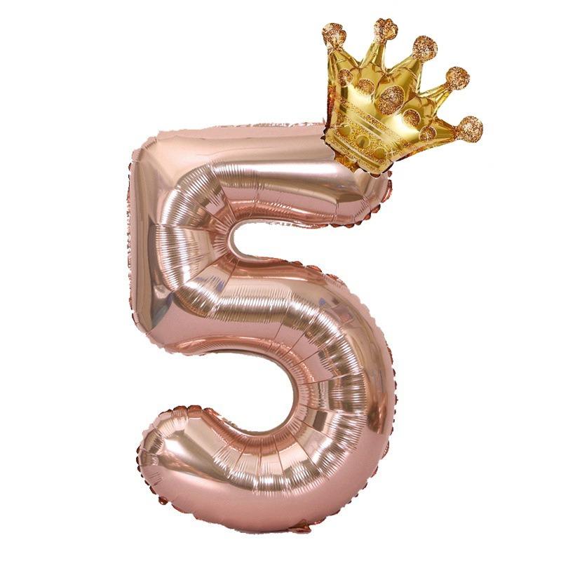 1PC 32 Inch Rose Gold Crown Digital Number Foil Balloons Princess Birthday DecorationParty Wedding Xmas Number Balloon Anniv