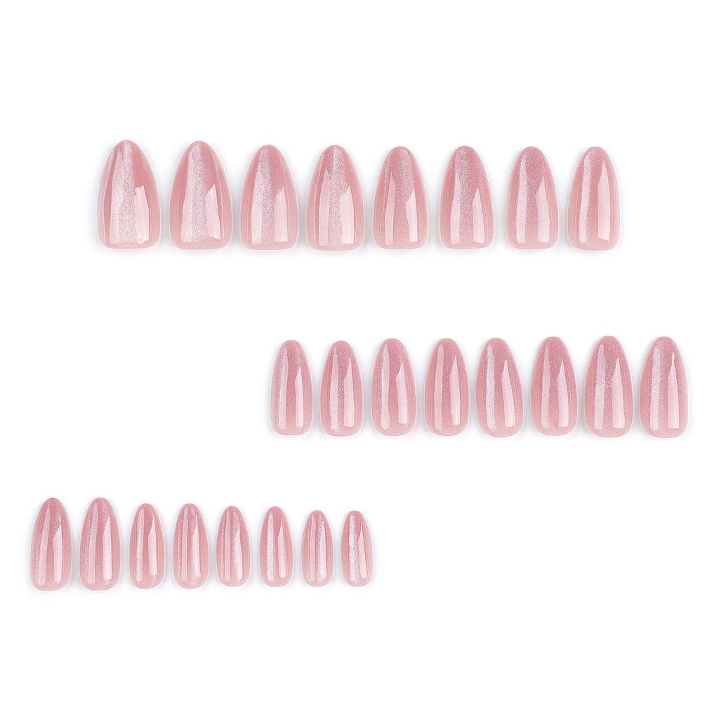 24 Pieces Fake Nails Removable Nail Art Naked Pink Girl Nail Art Piece Cat Eye Bright Color European and American Wearing Nail