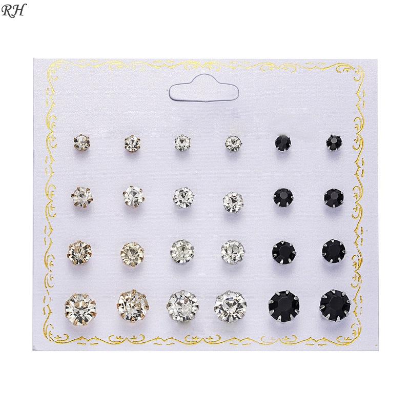 

12 Pairs Simulated Pearl Earrings Accessories Color Round Zircon Crystal Earrings Sets Piercing Ball Stud Earring kit For Women