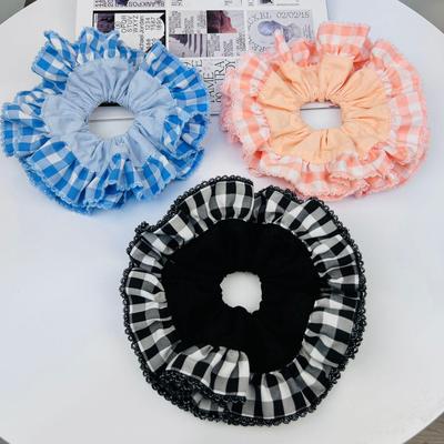 Chouchou Cheveux Accessoire de Cheveux Style Preppy Coréen Carreaux Colorés Dentelle