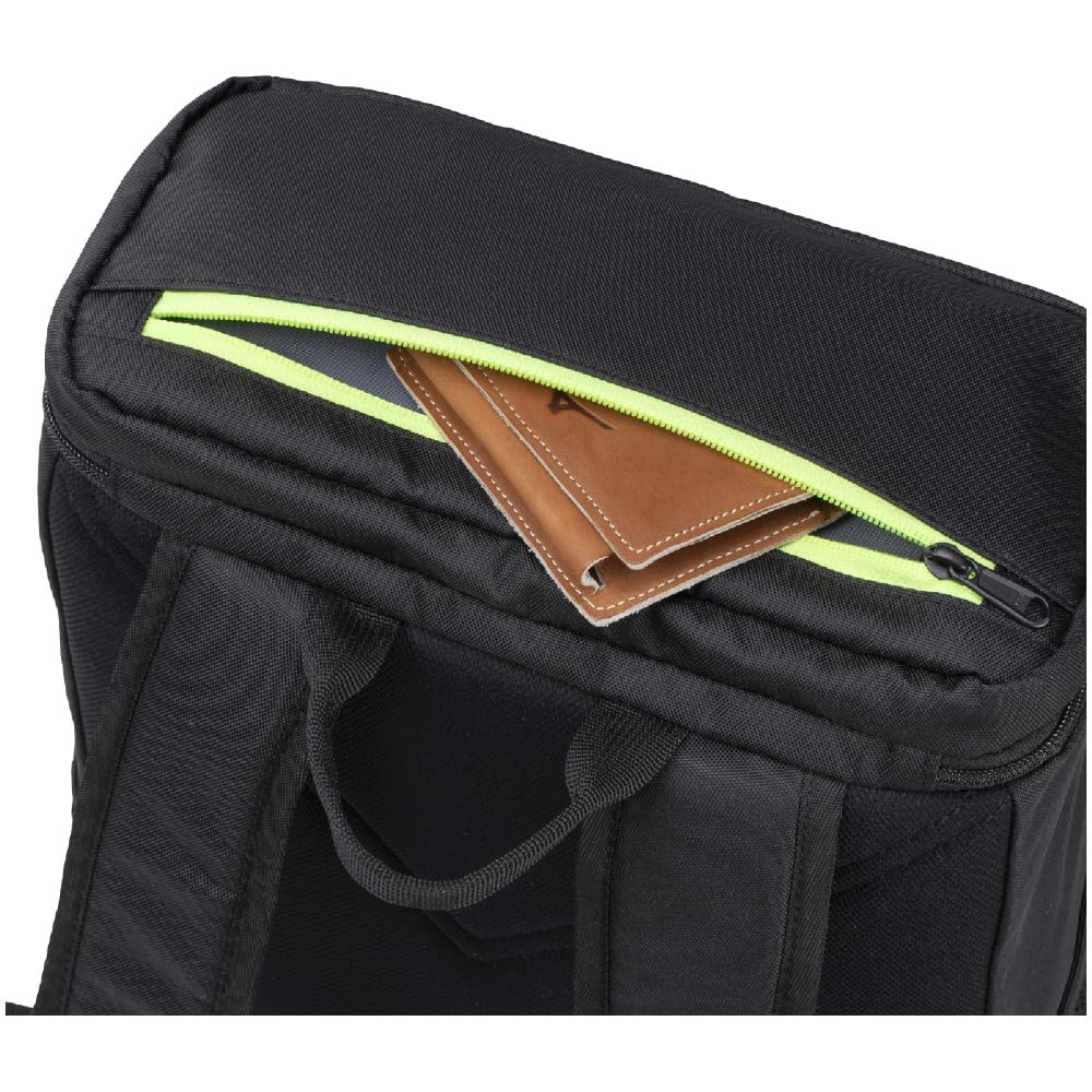 Mizuno N-XT Backpack, 20L, for School, Travel, Excursions, Club Activities, and Sports, Model 33JDC002, Black x Lime, Dimensions: L28 x W14 x H40