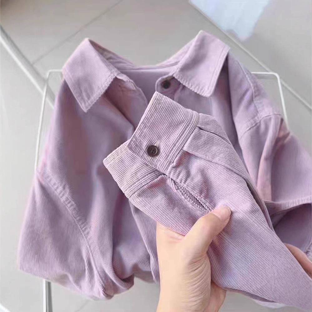 Women's Taro Purple Corduroy Shirt 2025 Spring Autumn Vintage Korean Loose Layering Casual Button Down Shirt Jacket