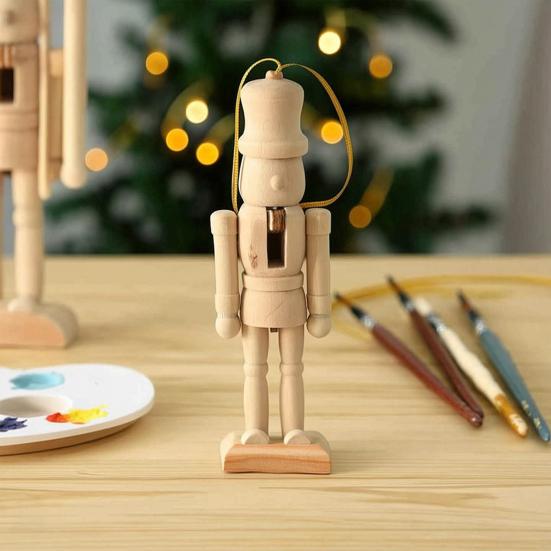 6Pcs Nutcracker Ornaments Set, Wooden DIY Christmas Decorations, Paintable Wood Hanging Pendants for Xmas Tree Crafts