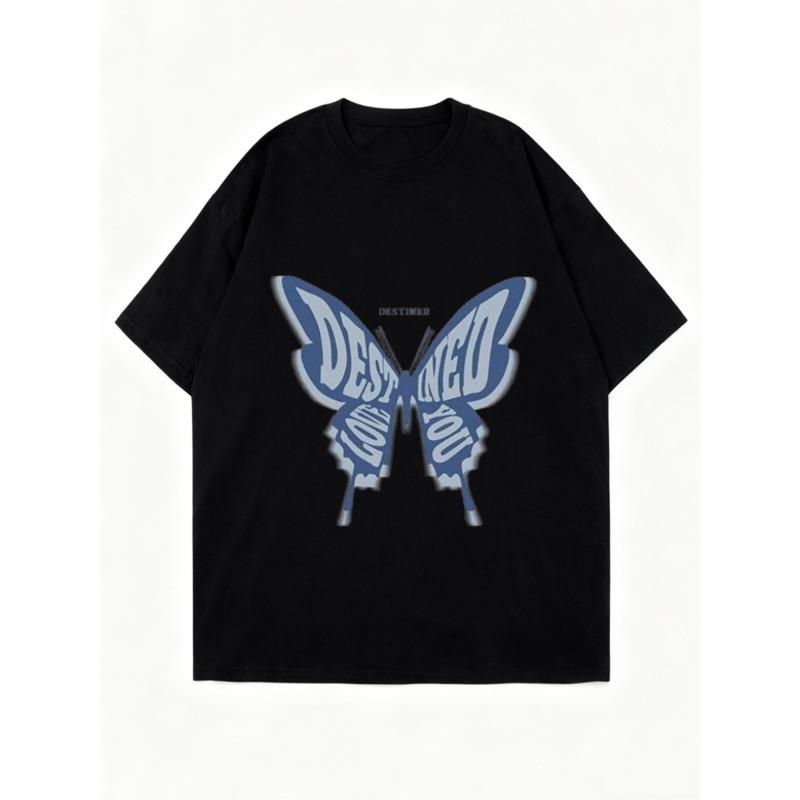 Oversized T Shirt Black Butterfly Print Destined For Greatness Graphic Tee Casual Streetwear Fashion Women Summer Top